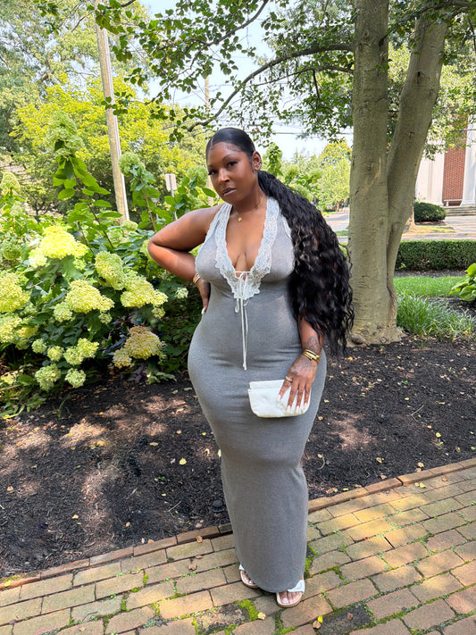 Giving Body Lace Trim Maxi Dress